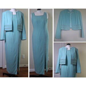 VTG Junnie Leigh Mother Bride Dress Jacket 12 Rhinestone Column Formal Gown